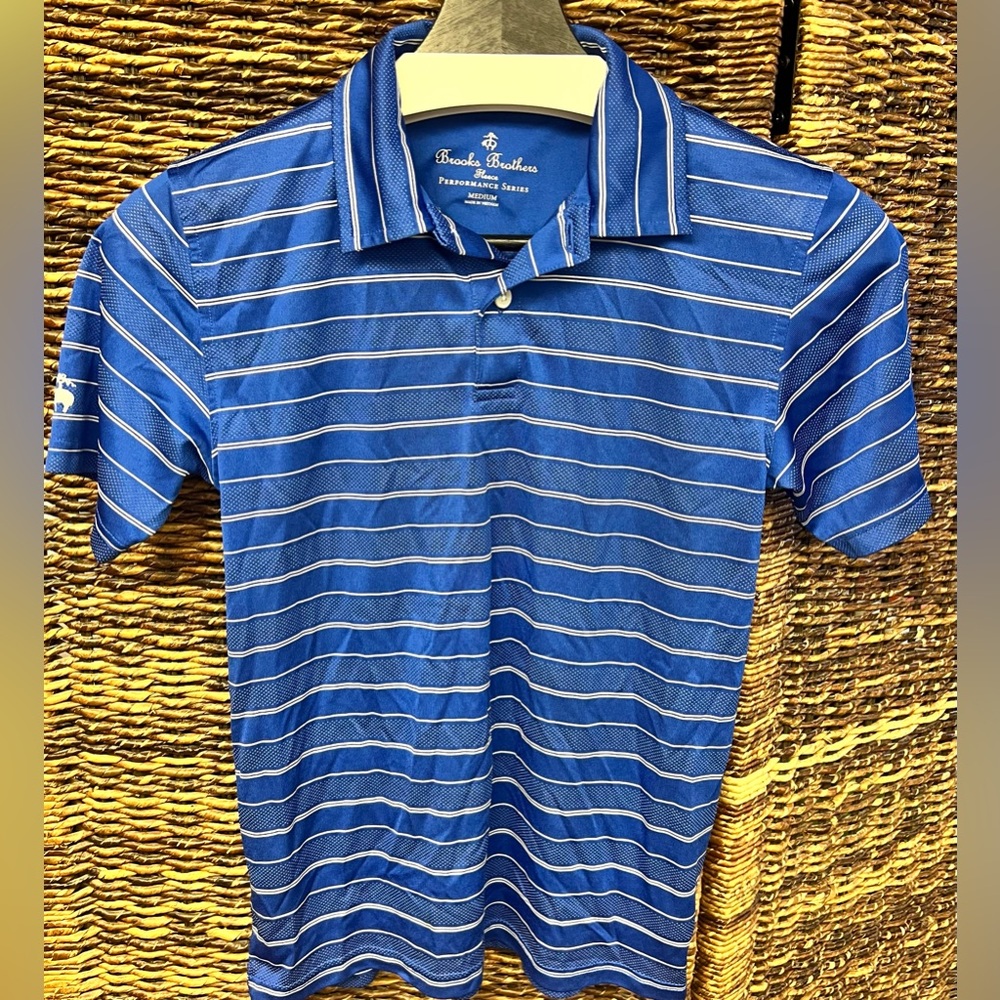 Brooks Brothers Blue and White Polo Shirt with Stripes- Youth size:‎ Medium